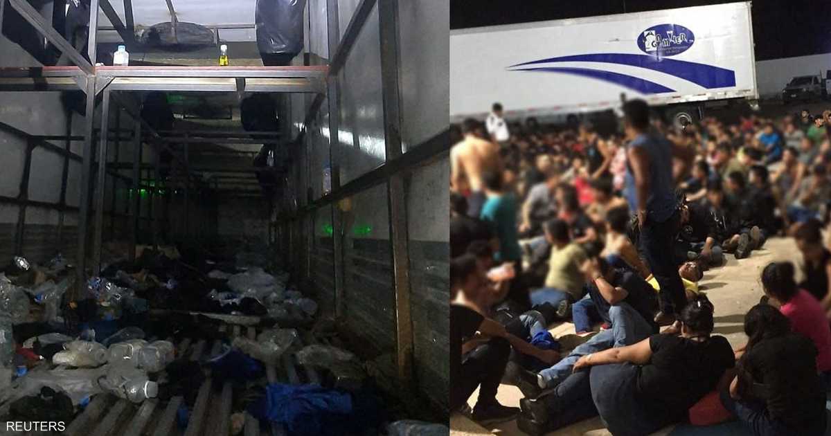 فيديو لإحباط عملية تهريب مهاجرين.. مئات تكدسوا بمقطورة شاحنة