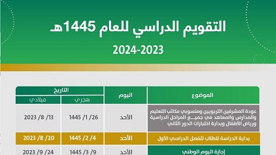 أجازات العام الدراسي الجديد 1445 بالمملكة العربية السعودية